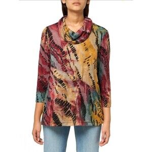 Ali Miles Textured Burnout Tunic Sweater Womens Size Large Cowl Lagenlook Artsy